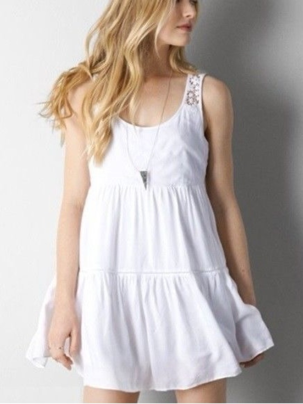 American Eagle Crochet Lace Back Short SunDress  Sz XS White Sleeveless